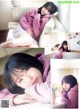 A collage of photos of a woman in a pink hoodie.